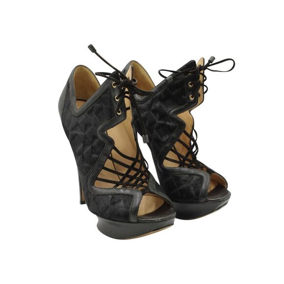 Pre Loved Nicholas Kirkwood Vintage LaceUp Platform Heels Women black - Picture 3 of 7